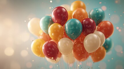 Bunch of colorful balloons floating in the air for party or celebration concept with bokeh background