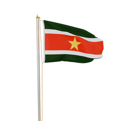 Waving Flag of Suriname with Yellow Star on Red Stripe — High-Resolution Isolated Image of the Suriname National Flag on a Flagpole for Patriotic, Travel, Political, Educational and Promotional Use