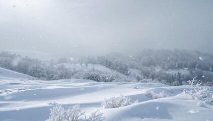 Natural winter scenery featuring snow drifts and falling snow, seasonal change