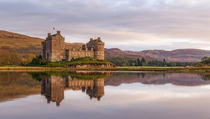 Stalker Castle reflected in tranquil waters, showcasing architectural beauty and preservation