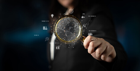 Global business network connecting digital economy and data exchange. Global business expands market, business shares data, global drives finance, and global business supports insight. Latch