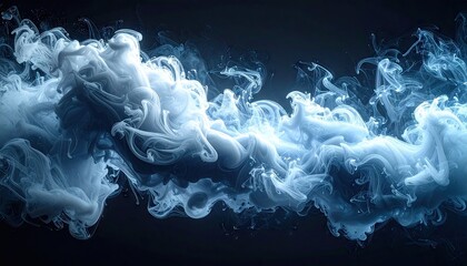 Abstract swirling white foam and glittering particles illuminated by ethereal blue light against a dark background creating a sense of cosmic wonder and microscopic detail