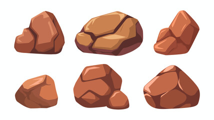 Collection of stylized brown cartoon rocks and stones in various shapes. vector illustration for game assets, nature elements, and design.