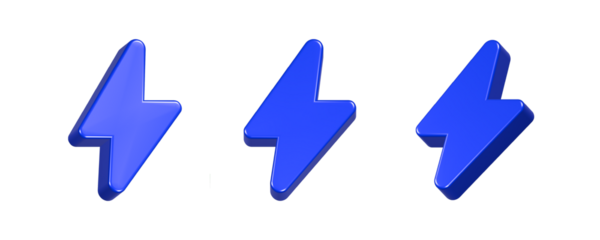 3d rendering icon thunder bolt in blue color