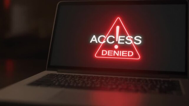 Access Denied warning on a laptop screen in dark room