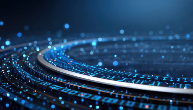 E commerc digital data ring glowing futuristic circuit pattern vibrant blue tech