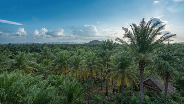 Indonesia's flourishing palm oil fields showcase abundant palm tree growth, sustainability concerns