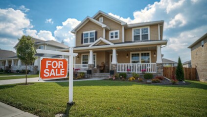 Newly listed property with a for sale sign in the yard, promoting housing availability