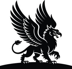 Majestic black griffin silhouette with spread wings and fierce expression