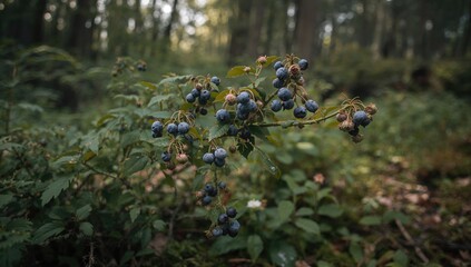 Bilberry shrub with edible blue fruit, a fiber-dense choice