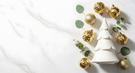 Elegant Christmas Arrangement with Gold Ornaments and Ceramic Tree