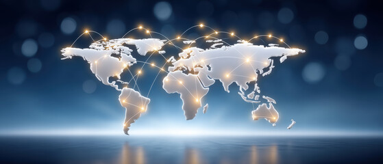 Global digital network concept e commerc connecting continents with glowing nodes and arced