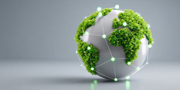 E commerc green globe network with plant continents symbolizing sustainable technology