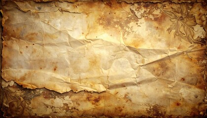 Aged Parchment Paper With Stained Texture and Torn Edges Casting a Shadowy Vignette