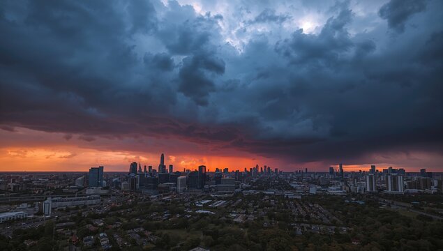 Evening cloudy sky over the urban landscape, potential rain approaching
