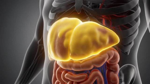 Close up of a human liver showing signs of fatty liver disease