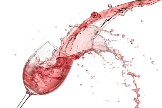 Rose wine poured into a glass. transparent background.. Rich. Luxury. Liquor. Marriage. Polyphenols.