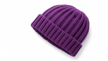 Fototapeta premium Violet woolen knit hat, a warm accessory for winter styling
