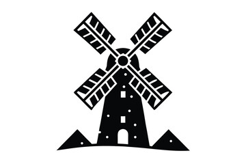 snowy windmill vector icon silhouette