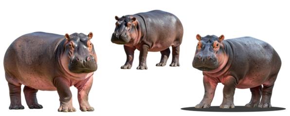 Young Hippo with Rounded Features Standing in Forward Pose, Soft-Shadow Natural Look, Transparent Background