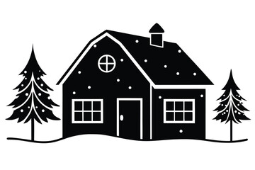 snowy farmhouse vector icon silhouette