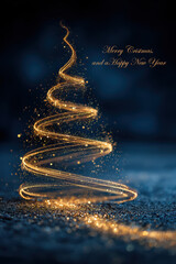 Obraz premium Minimalist Golden Light Spiral Shaped Like a Christmas Tree, and 