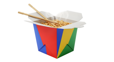 Takeout box of noodles with chopsticks