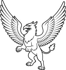 Obraz premium Majestic griffin illustration with spread wings and fierce expression