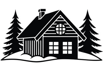Fototapeta premium snow covered cottage vector icon silhouette