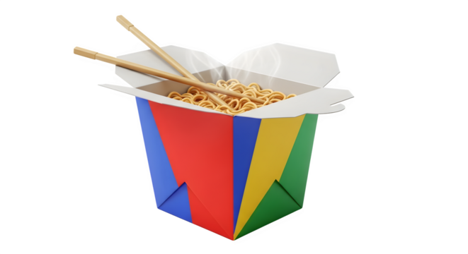 Takeout box of noodles with chopsticks