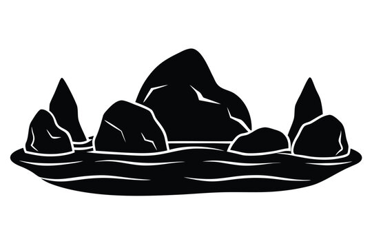 rocks in river vector icon silhouette