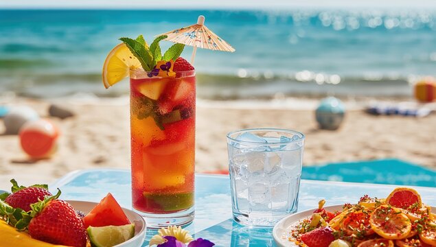 A colorful and refreshing non-alcoholic beverage, a healthy choice for hydration