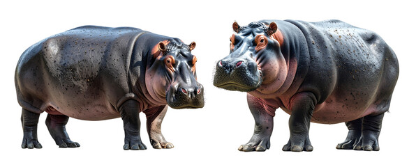 Front-Facing Hippopotamus with Natural Skin Texture and Neutral Expression, Transparent Background