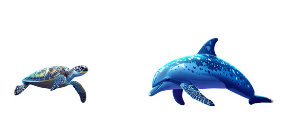 PNG Underwater Harmony Scene – Coral Reef, Spotted Dolphin & Turtle Ensemble