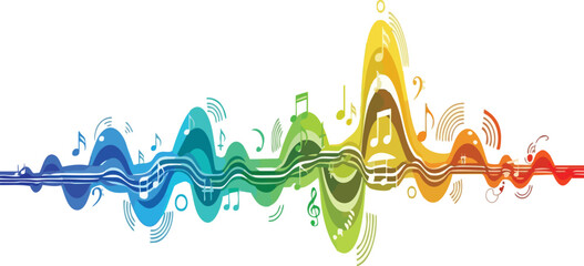 Colorful Wave of Music Notes and Sound