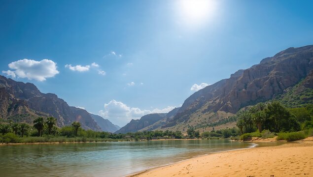 Wadi Darbat Valley, a stunning natural landscape with lush greenery and flowing water, seasonal change - Powered by Adobe