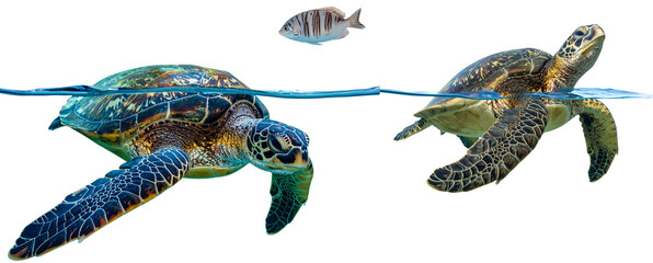  Sea Turtle Gliding Gracefully with Outstretched Flippers, Underwater Blue Tones, Transparent Background png