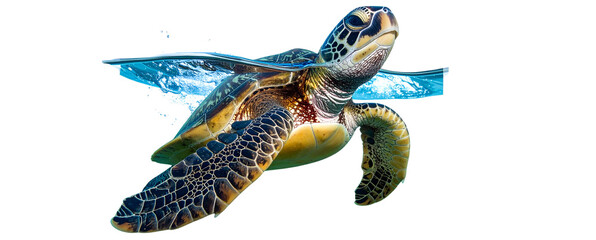 Sea Turtle Gliding Gracefully with Outstretched Flippers, Underwater Blue Tones.
