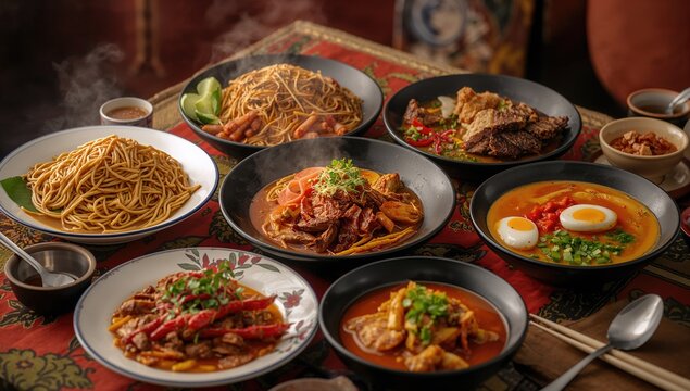 Varieties of Asian Cuisine, rich in flavors and ingredients, World Food Day - Powered by Adobe