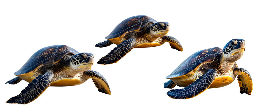 Sea Turtle on Coastal Shore Sand with High-Detail Carapace Pattern &ndash; Transparent.