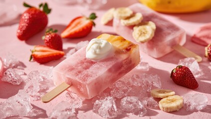Homemade popsicles made with strawberries and bananas, fiber-dense choice
