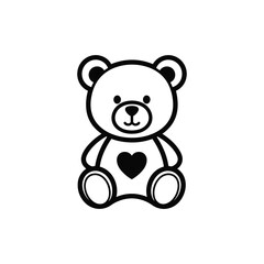 Cute teddy bear outline illustration with a heart on its chest Vector