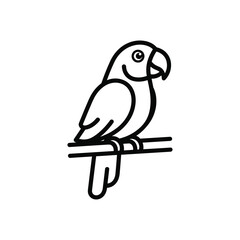 A happy line art parrot icon perched on branch, minimal illustration Vector