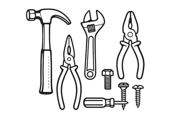 Obraz premium Collection of essential hand tools and hardware for home repair and construction projects