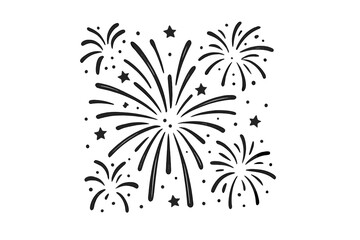 Fototapeta premium Hand drawn doodle pattern featuring fireworks bursts and stars for celebration