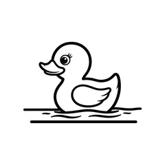 Cartoon outline of a cute duck floating on water, simple vector Vector