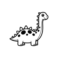 Cute cartoon baby brontosaurus character illustration, simple outline. Vector