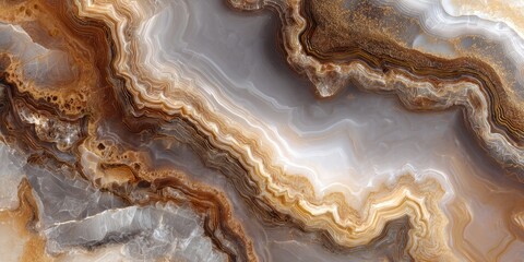 Close-up of abstract layered material featuring brown, gold, and grey veins