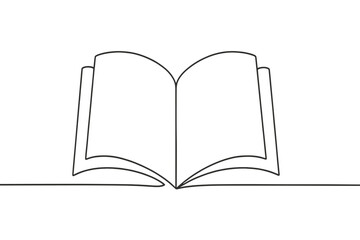 Continuous single line art of an open book with blank pages symbolizing knowledge