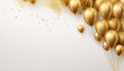 clean white background scattered golden balloons open area for message simple stylish airy celebratory feel empty space